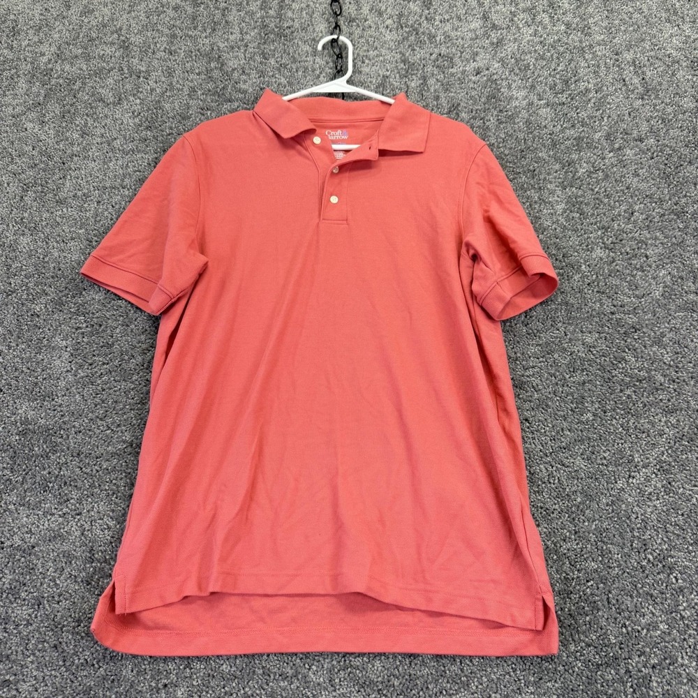 Croft&Barrow Polo Shirt Mens Medium Pink Easy Care Cotton Blend Casual Summer